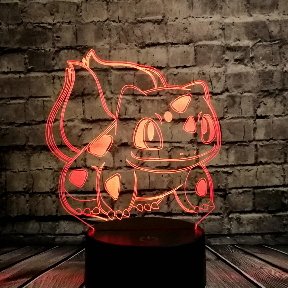 Remote control 3D Cartoon USB Lamp Pokeball Bulbasaur Pokemon Go Game LED Night Light Visual Illusion Table Holiday Kid Toy