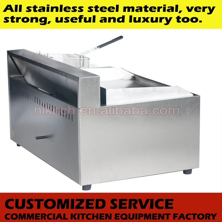 Commercial restaurant gas flat plate griddle with deep fryer single tank 6 potato chips frying combined cooker