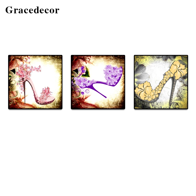 
Fashion High-heeled Shoes Decor Latest Modern Wall Glass Painting Designs For Shop 
