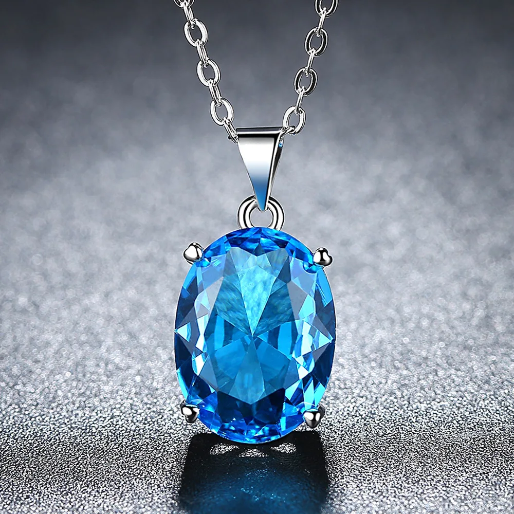 YK Big Sky Blue Topaz Stone Pendant Necklace Single Stone Pendant Necklace For Women