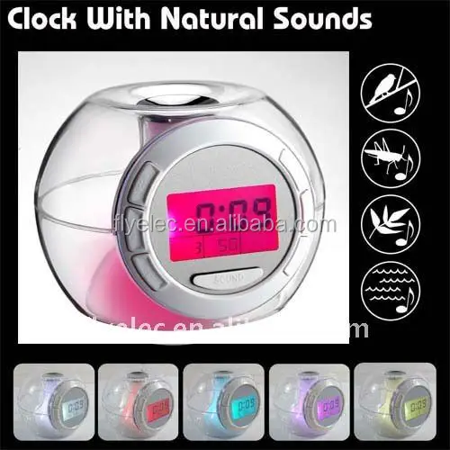 7 color Changing light Nature Sound Alarm Clock table desk  kids digital alarm clock