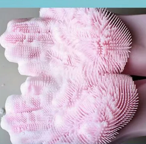 Magic Reusable Silicone Gloves with Cleaning Scrubber, Great for dish wash, Cleaning
