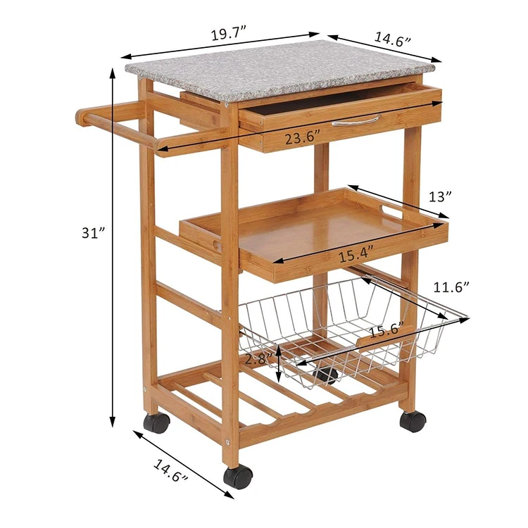 Kitchen Island on Wheels with Wood Top and Drawer, Trolley Cart with Open Shelf and Storage Cabinet for Dining Room