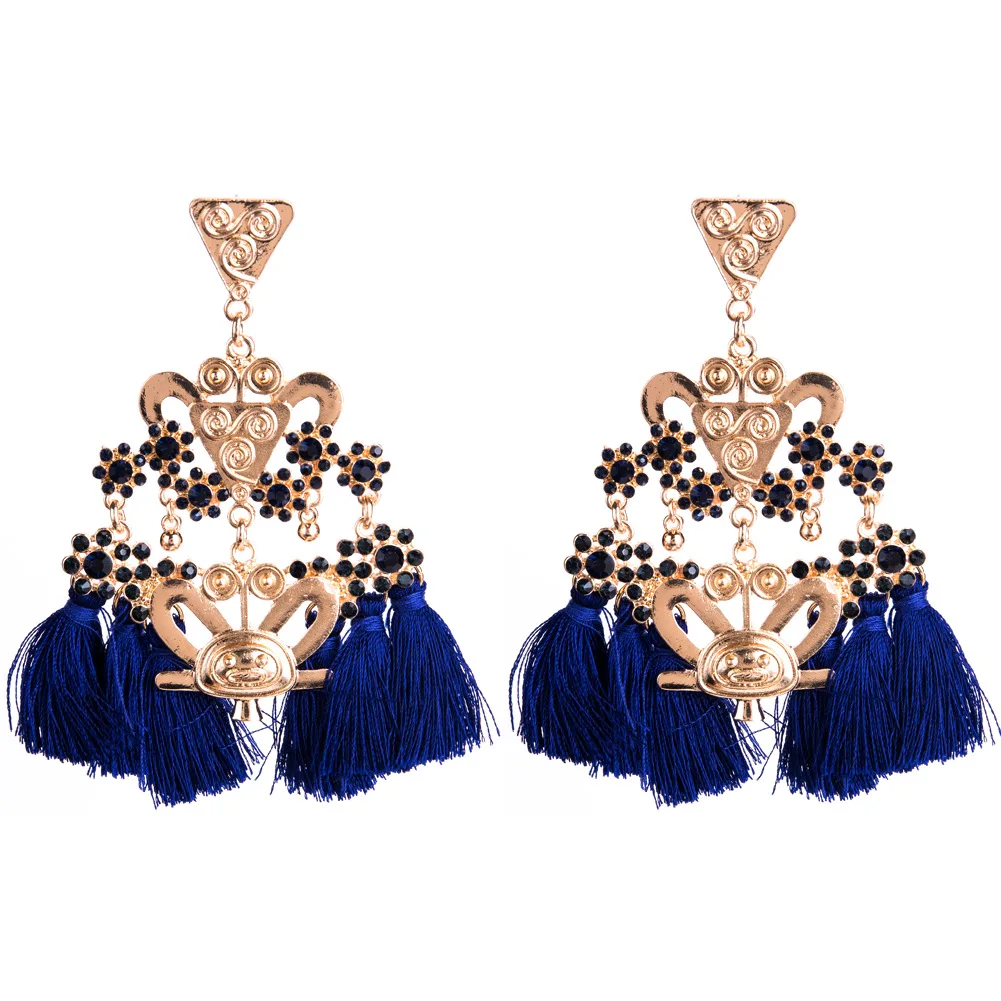 180902608 wholesale gold tassel earrings crystal chandelier dangle drop tassel earrings jewelry indian thread tassel earrings