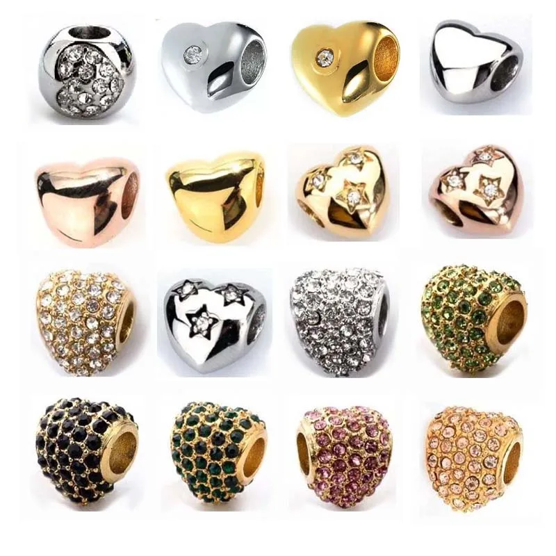 Afxsion fashion jewelry DIY stainless steel European beads titanium snake chain color diamond charm bracelet