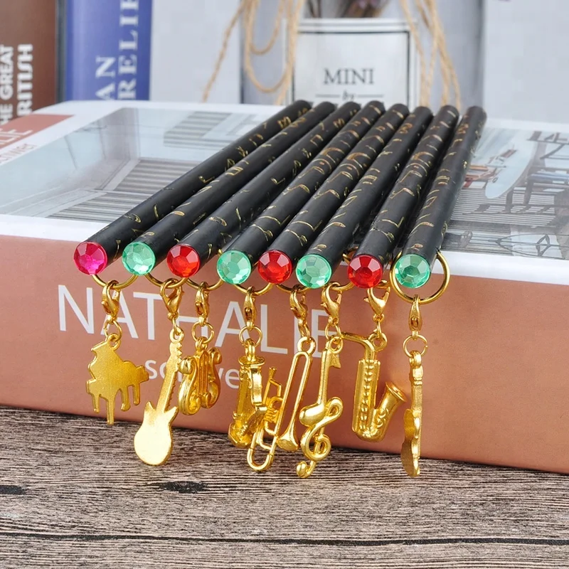 ALL Black pencil Music symbols pencil With Gold Pendant European style