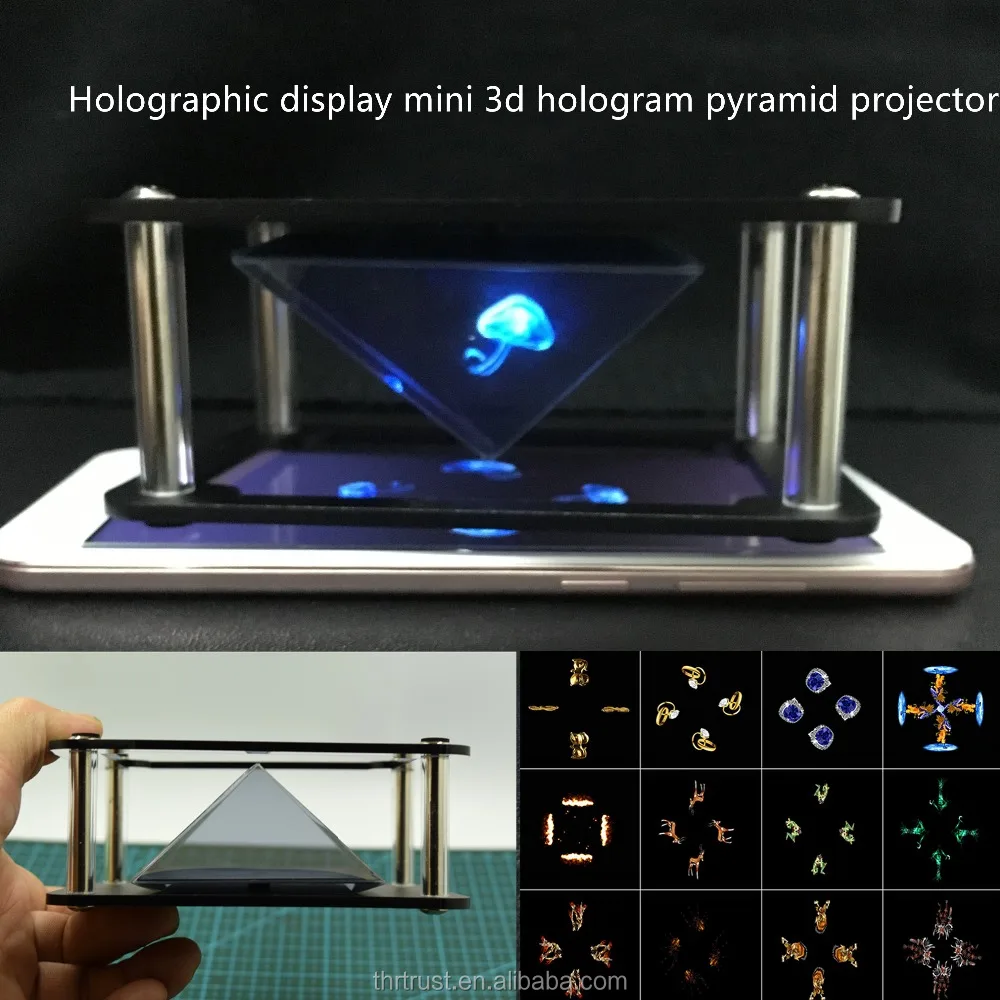 Free sample promotional gift 3D Hologram Pyramid Display Projector for Smartphone, Universal for iOS, Android