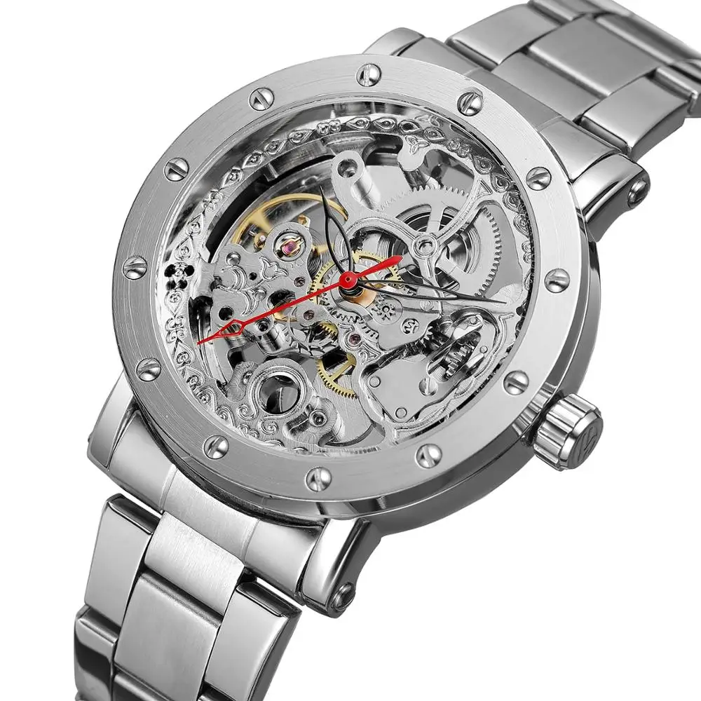 Мужские наручные часы Reloj Para Hombre с логотипом из нержавеющей стали Forsining Factory Мужские Простые автоматические механические часы-скелетоны