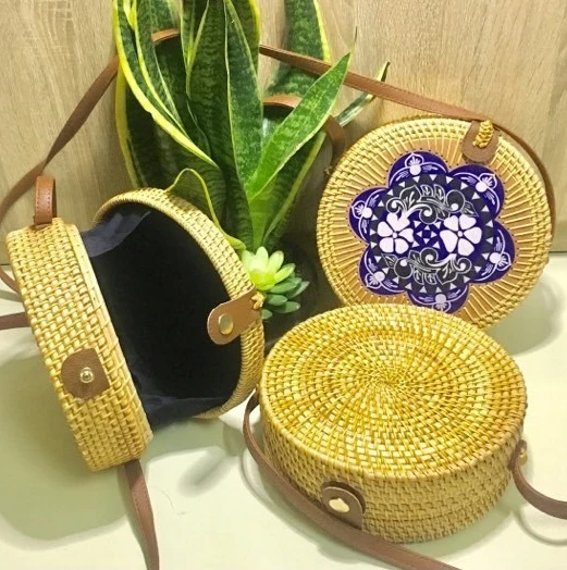 Embroidery Pattern Rattan Bag Rattan Straw Beach bag