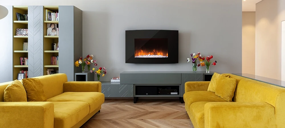 37' Wall Mounted Electric Fireplace with Heat Blowing from The Top