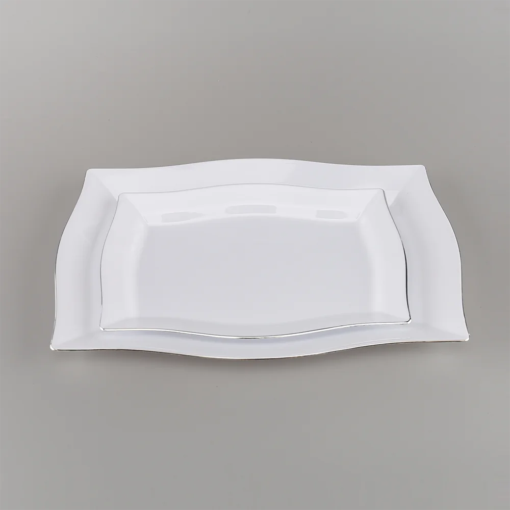 
High quality hard wholesale cheap white rectangle disposable premium plastic plates 50pcs 7.5