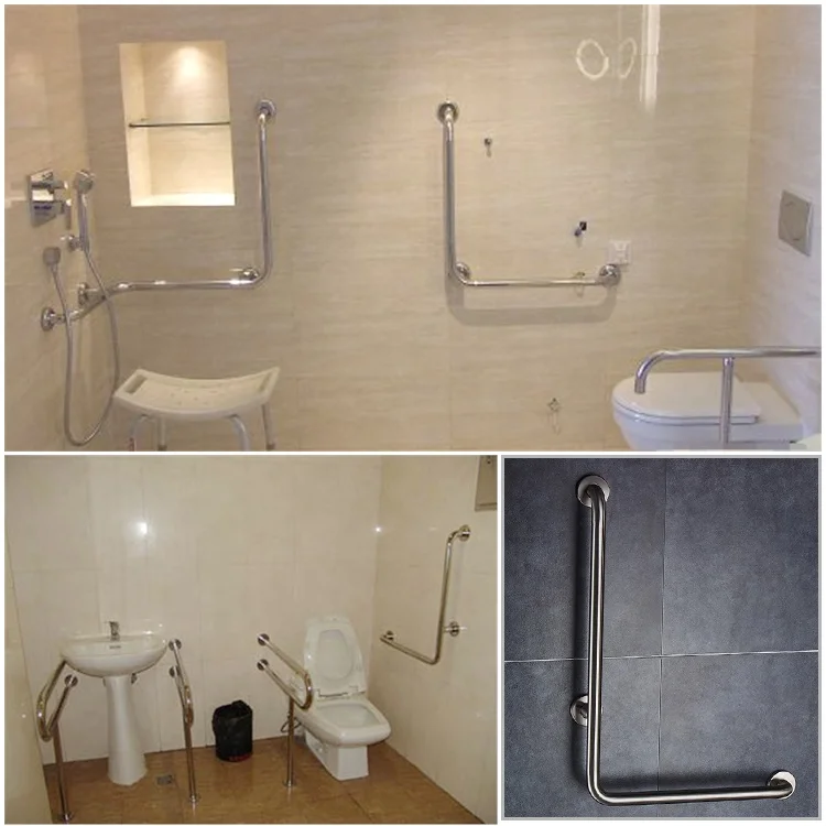 L shaped bath safety disabled stainless steel shower grab bar