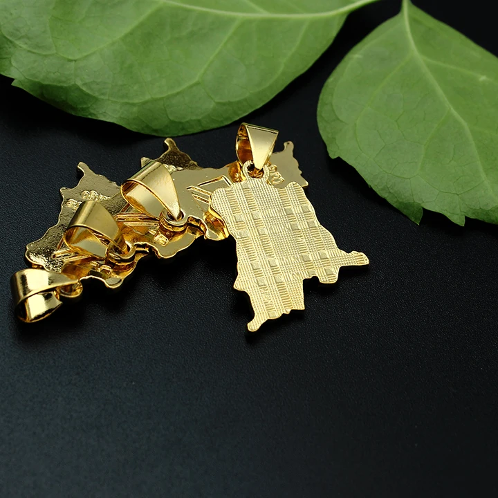JH Unique 18K Gold Plated Africa The Republic of Congo Map Pendant Jewelry Pendant