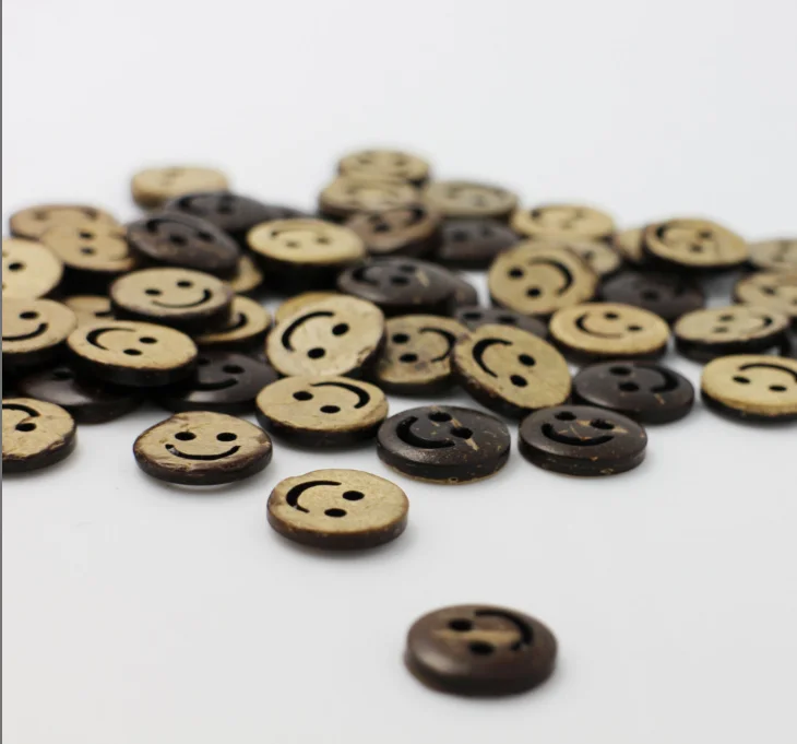 Stand Type Coconut Shell Buttons with Brown Happy Sad Face Design