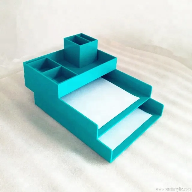 Baby Blue Acrylic Desk Accessories Organizer Lucite Set of 5