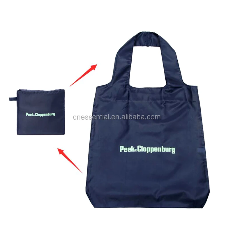Shopping tote bag nylon reusable foldable polyester shopping bag with pouch