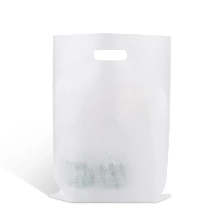 guangzhou manufacturer custom logo design white die cut non woven fabric grocery packaging handle bag for shopping