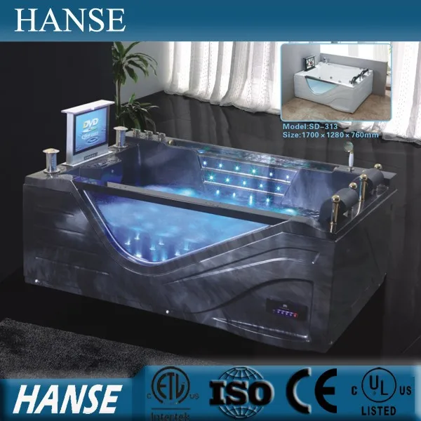 Hs-b313 горячая распродажа черный акрил джакузи jet ванна с телевизор
