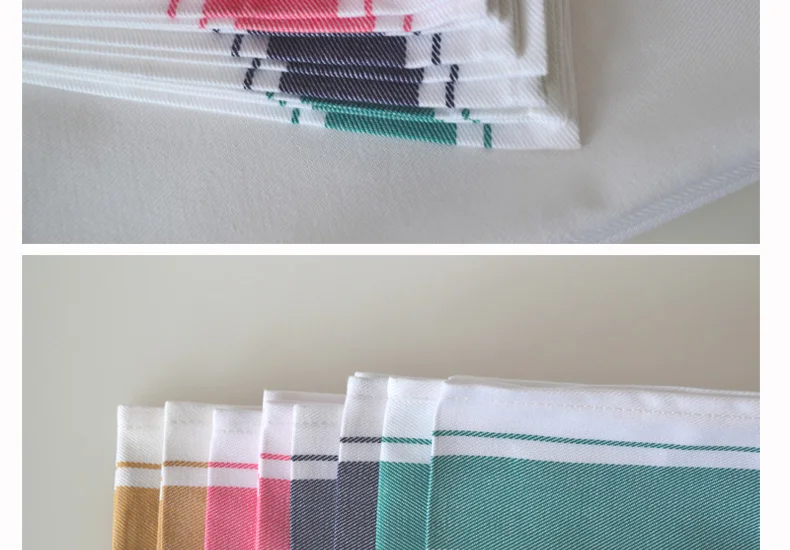 
High Quality White Satin Colorful Stripes Cotton Linen Table Cloth Napkin For Hotel 
