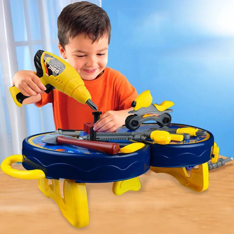 2 in 1 Workshop Play Table Plastic Tool Box Toys Kids Real Tool Set with Certificate