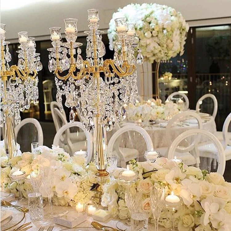 wholesale candleholder vintage gold wedding 5 arms crystal beaded candelabras