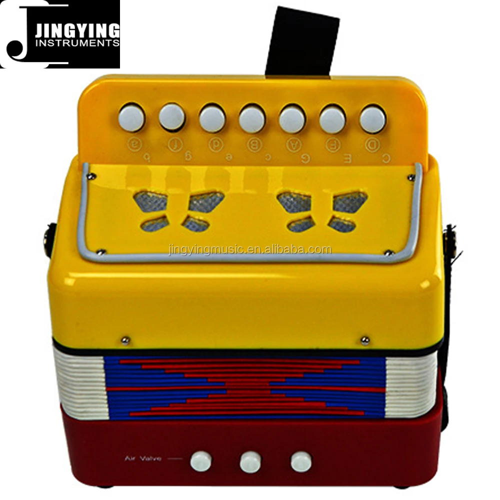 103 yellow color 7 keys 2 bass children accordion button type plastic toy accordion