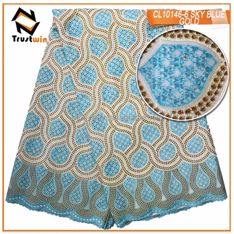 trustwin best selling good quality african swiss voile lace in sky blue