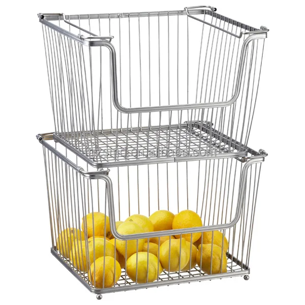Kitchen Stackable Basket 2 Tires Household Fruit and Vegetable Storage Basket Metal Wire Fruit and Vegetable Basket