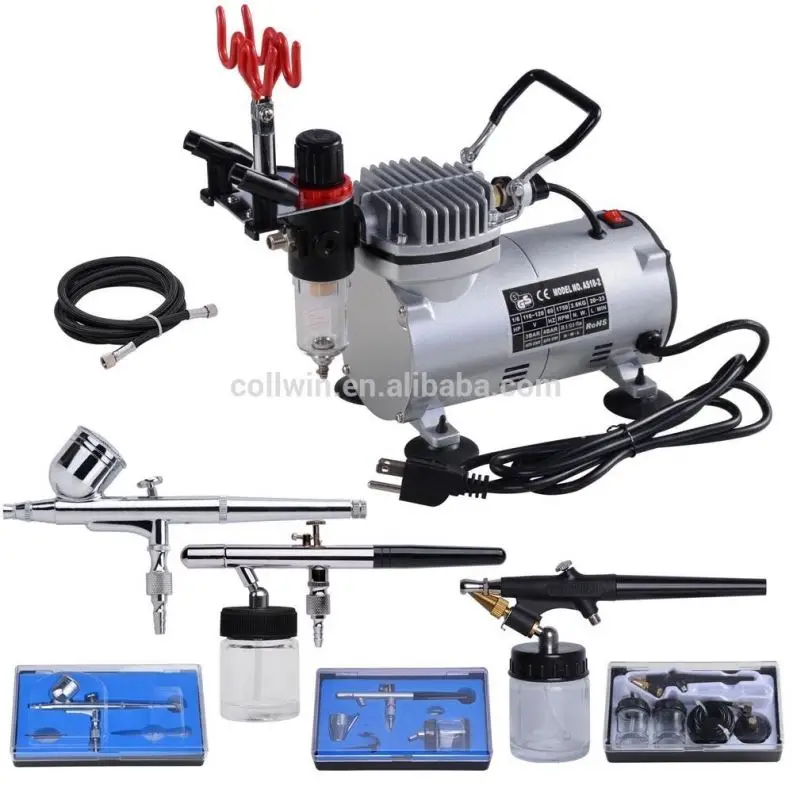 3 Airbrush Compressor Kit Dual Action Spray Air Brush Set Tattoo Nail Art