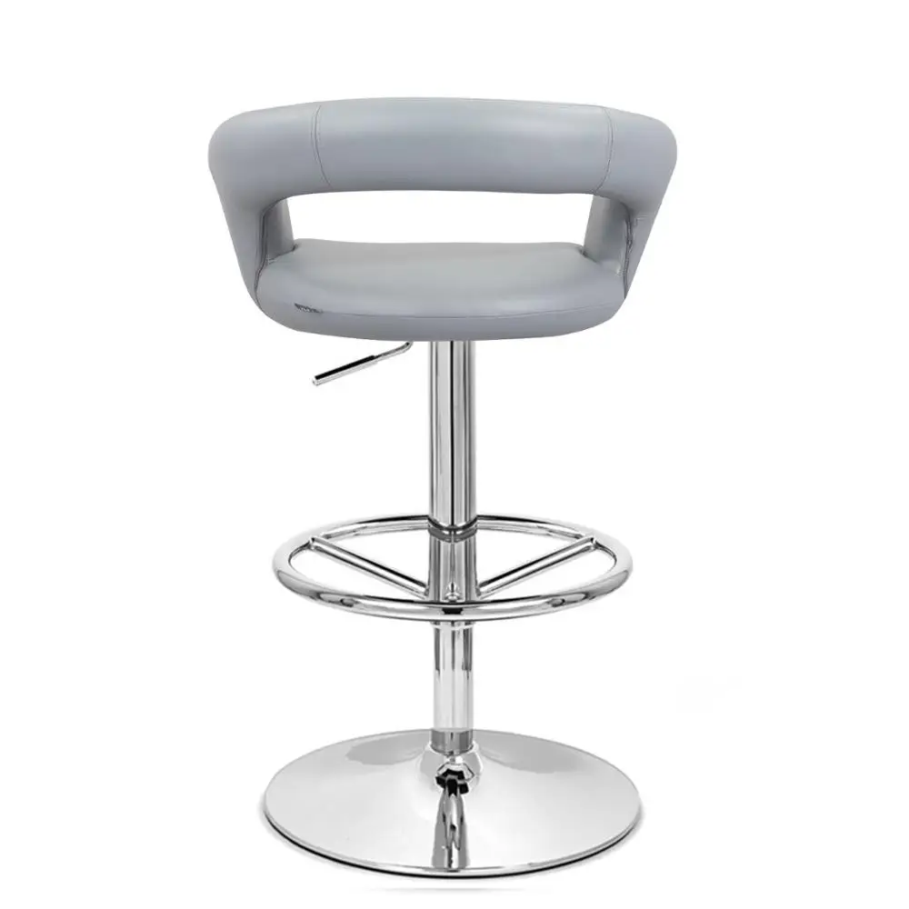 Серый регулируемый барный стул из искусственной кожи с круглой спинкой и круглой подставкой для ног