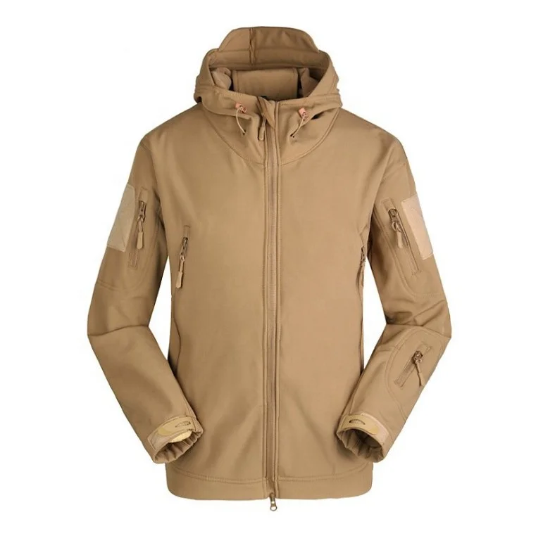 Men Water Repellent Tactical Softshell Jacket with Hood Stand Waterproof Jacket Woven Printed Regular Clothing Length Dyed S-3XL