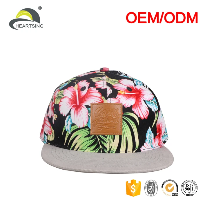 OEM High quality trendy 6 panel hat hip hop classic hawaiian flower snapback hats caps