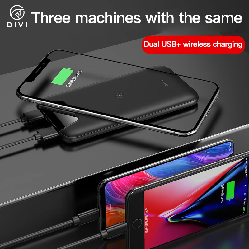 DIVI powerbank 10000 mah dual USB portable cellphone OEM slim mini wireless mobile phone power battery rohs power bank 10000mAh