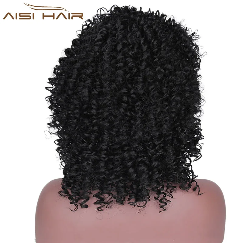 High Temperature Cheapest Afro Kinky Curly Wigs Heat Resistant Medium Long Black Wig Synthetic For Black Women