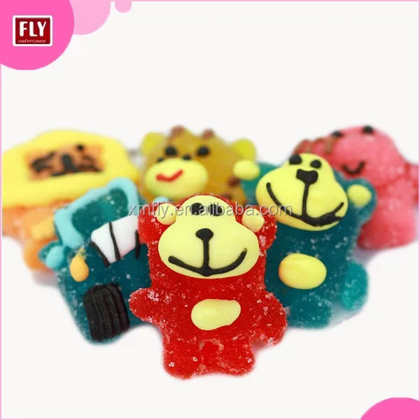 Sugar Coated Colorful Gelatin Candy, Animal Shape Jelly Lollipop Candy