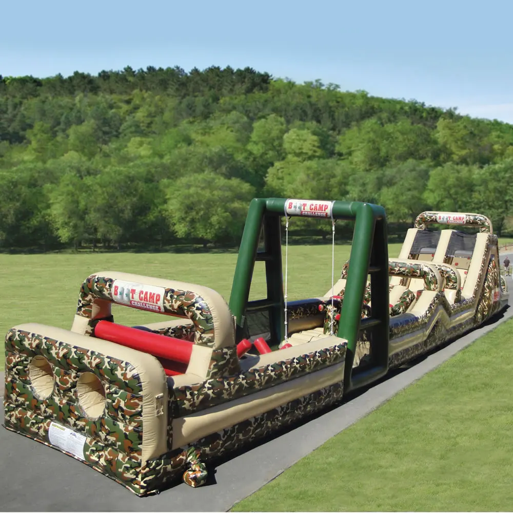
24m long adults boot camp military inflatable obstacle course with 3 parts from Guangzhou Inflatable factory 