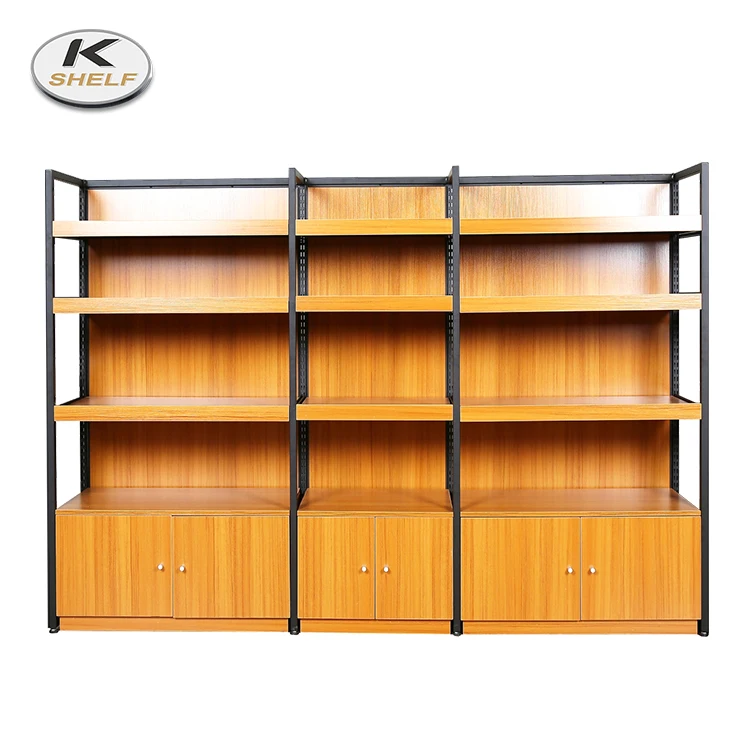 Индивидуальная поддержка элегантный дизайн деревянные двойные боковые полки с базовым шкафом для бутик-магазина