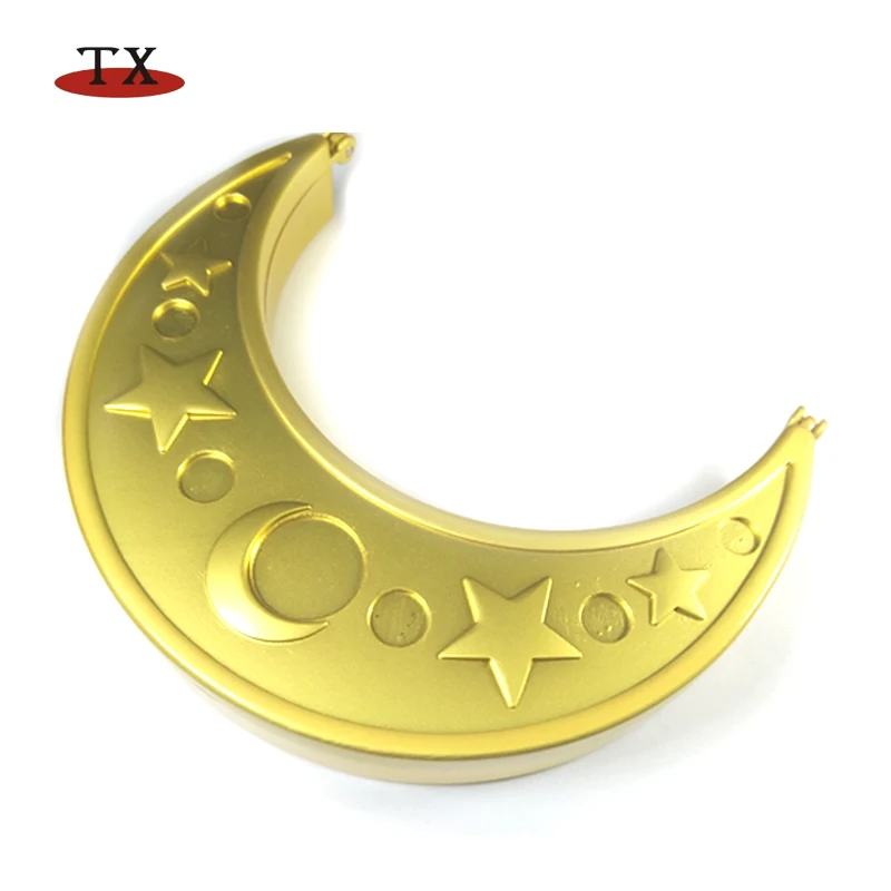 Metal souvenir gold half Pocket Cosmetic Moon shape convex makeup mirror with star