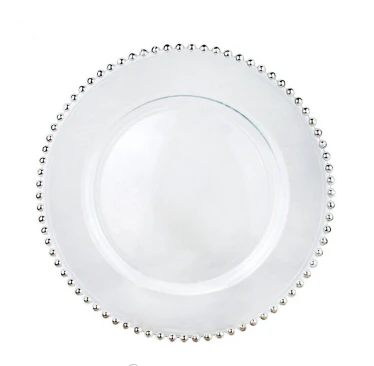Clear gold rim glass charger plates for wedding