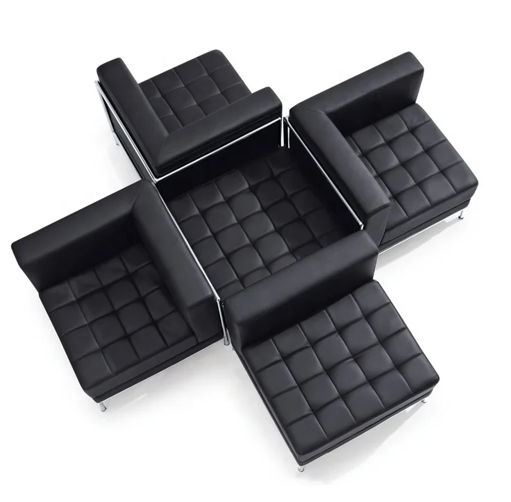 Modern Home Design Chesterfield Sofa Set Stainless Steel Genuine Leather Office Public L Sectional Modular Combination Sofa sets