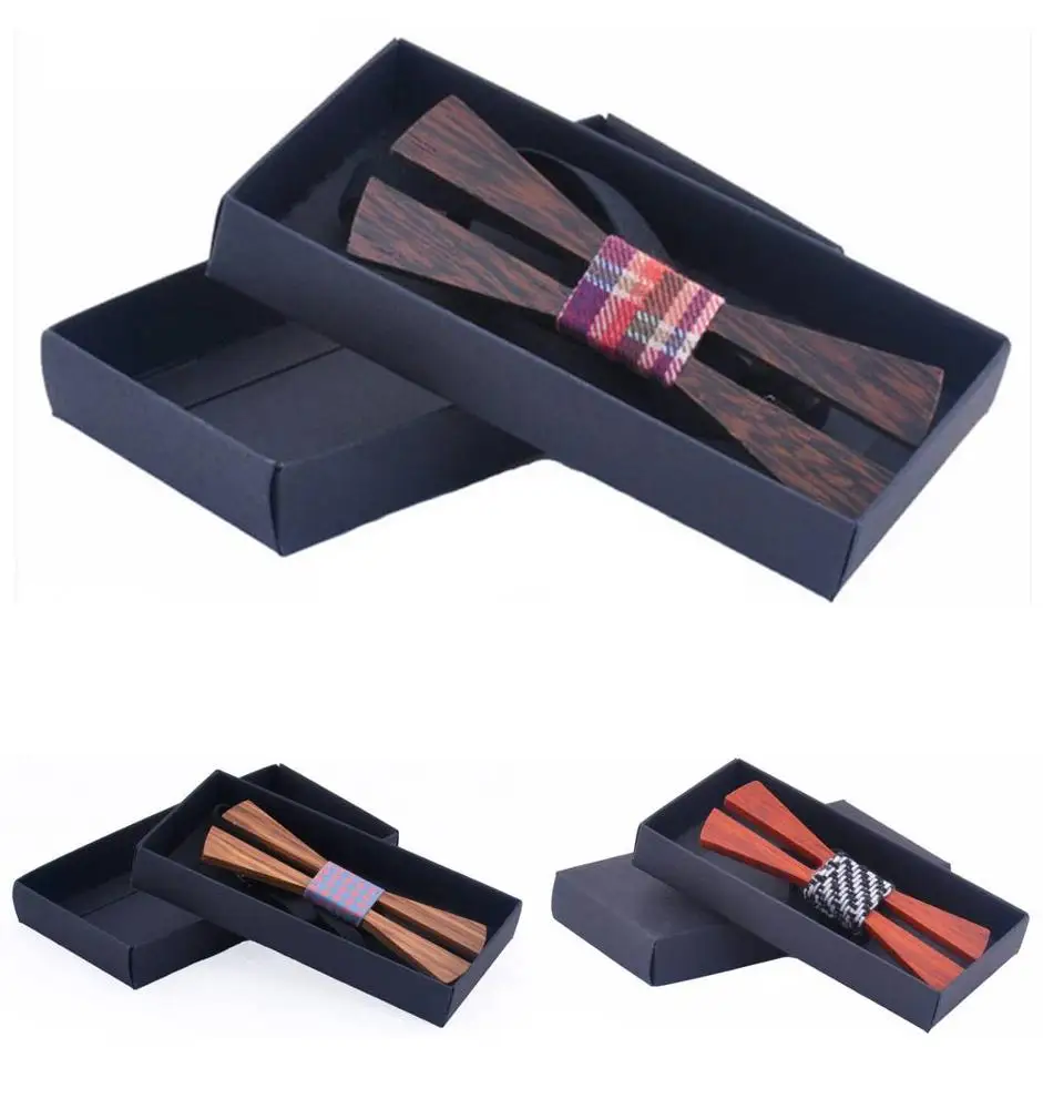 High-end mens wooden bowtie set with gift box Customized wood bow tie and pocket
