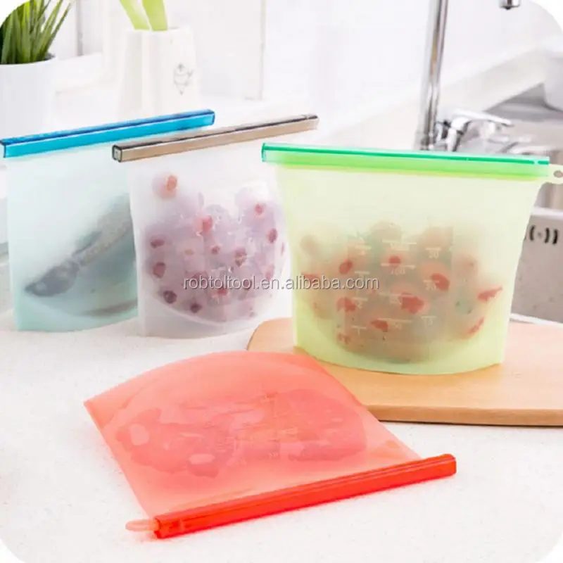 
Amazon Hot Selling Food Grade Leakproof Seal Fruit Meat Preservation Bag Container Reusable Silicone Food Storage Bag 