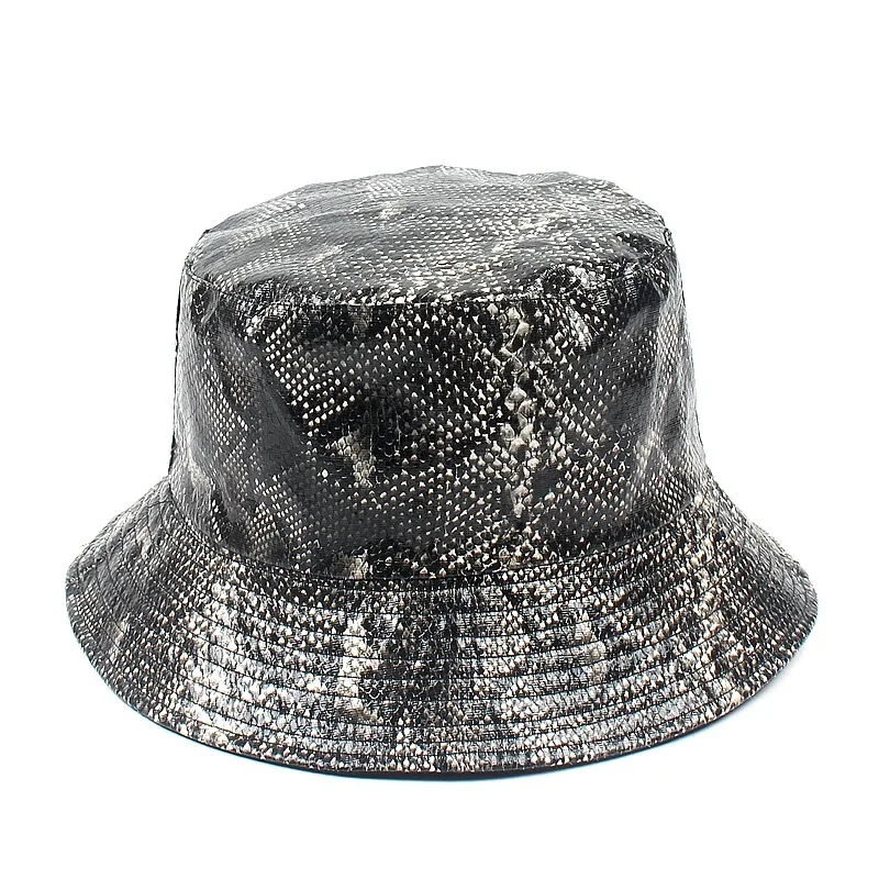 Factory Wholesale Short Brim Bucket Hat Custom Cheap Design Snake Leather Print Fishman Bucket Hat