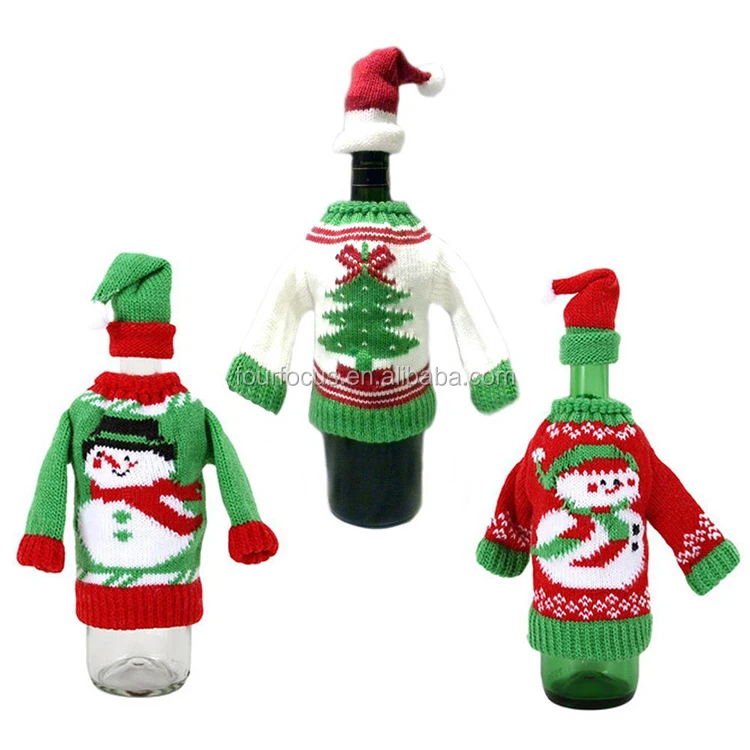 Christmas Decoration Festival Promotional Bottle Covers Knit Ugly Sweater Wine Beer Bottle Covers