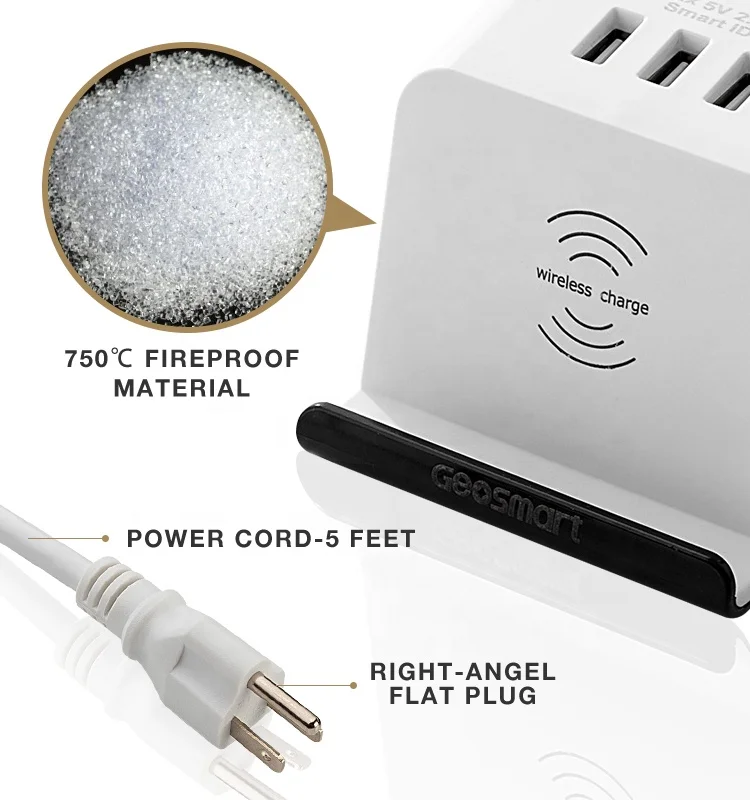 
2 Outlet Surge Protector Power Strip with phone holder and wireless charger wireless charging stand 