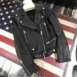 Fashion women Autumn jacket short real Sheepskin Leather Jacket New Arrival