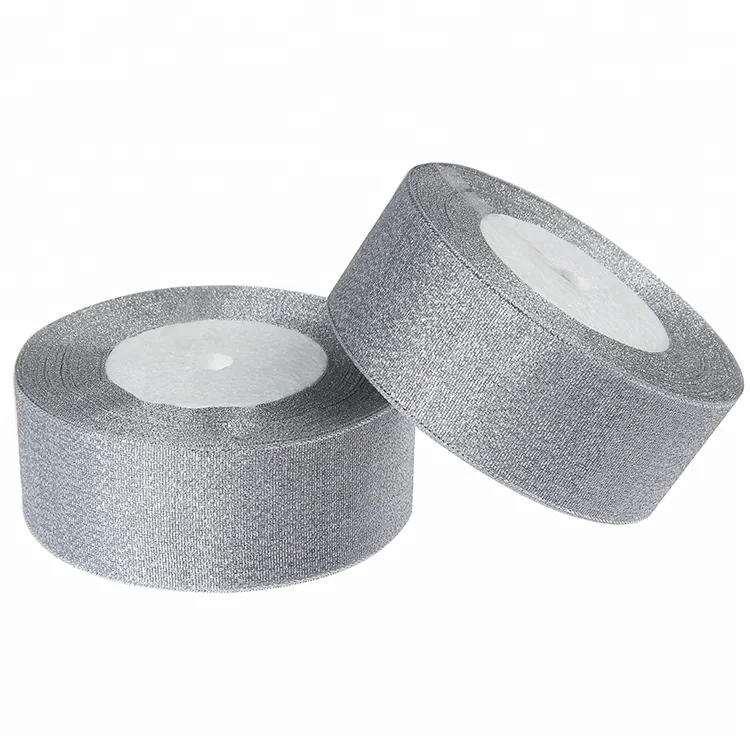 25yard one roll double face glitter gold sliver metallic christmas wired ribbon