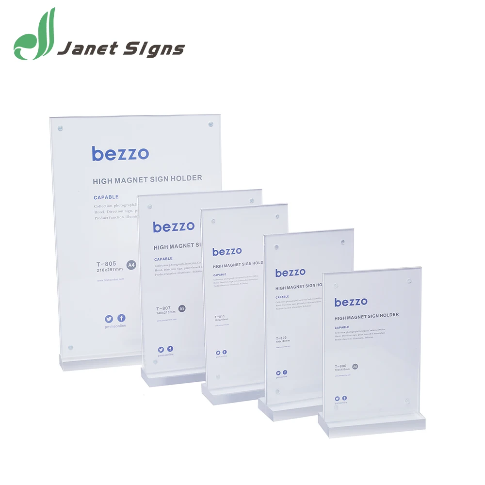 High quality T shape High magnet customized acrylic A5 paper holder A4 paper holder menu stand