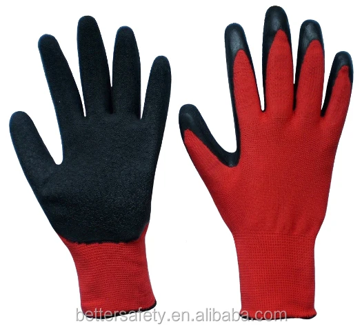 13G Red Polyester Lining With Anti-slip Latex Coated Wholesale Work Gloves made in china for Assembly  Worker
