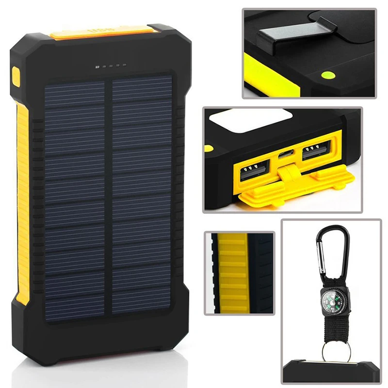 FOVigour 10000mah outdoor solar power charger with LED light waterproof solar charger portable